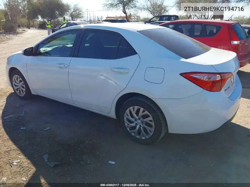 2T1BURHE9KC194716 2019 Toyota Corolla Le