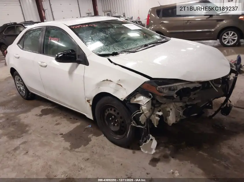 2T1BURHE5KC189237 2019 Toyota Corolla Le