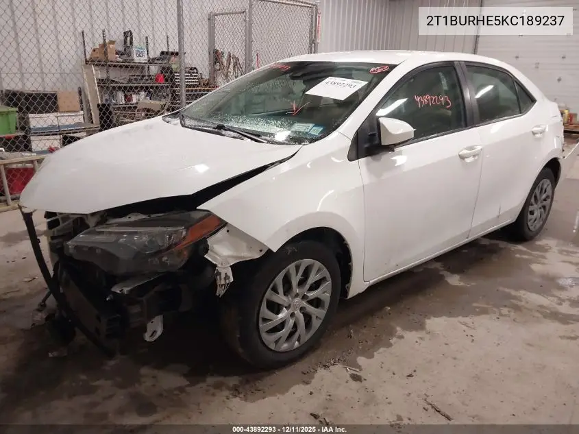 2T1BURHE5KC189237 2019 Toyota Corolla Le