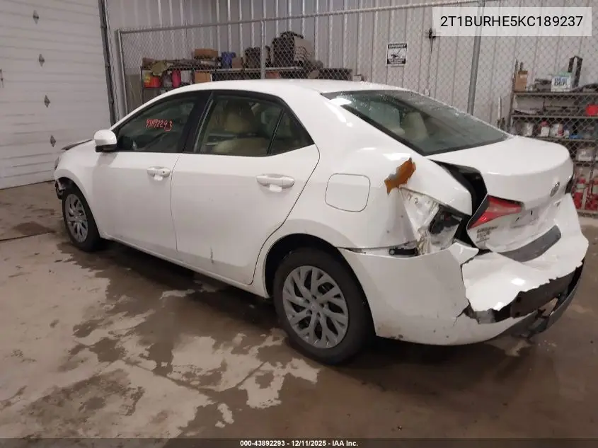 2T1BURHE5KC189237 2019 Toyota Corolla Le