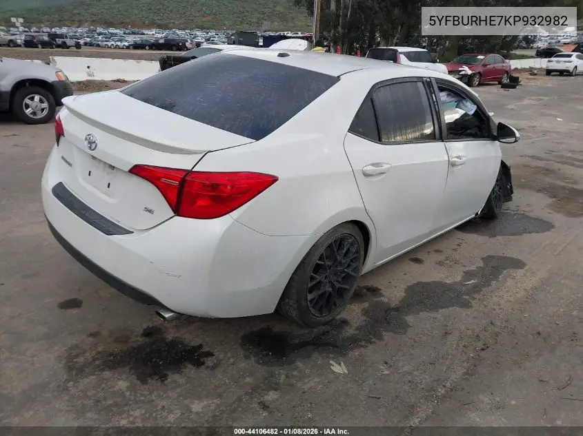 5YFBURHE7KP932982 2019 Toyota Corolla Se