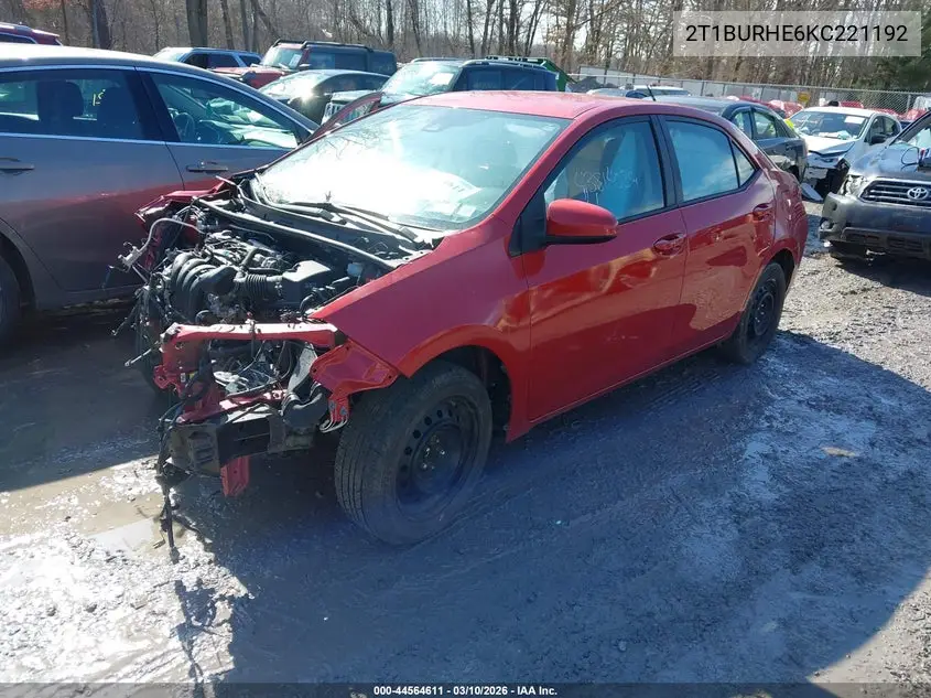 2T1BURHE6KC221192 2019 Toyota Corolla Le