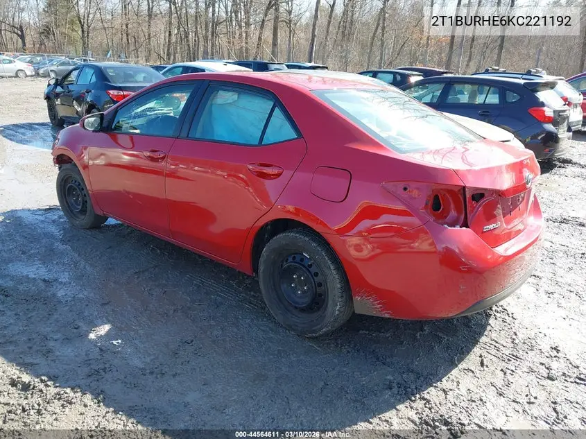 2T1BURHE6KC221192 2019 Toyota Corolla Le