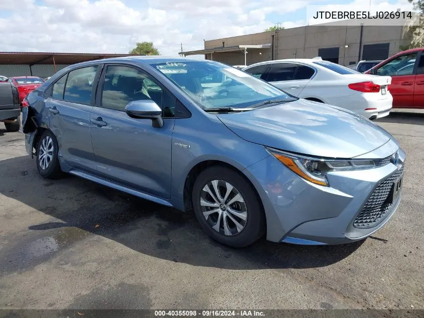 2020 Toyota Corolla Hybrid Le VIN: JTDEBRBE5LJ026914 Lot: 40355098