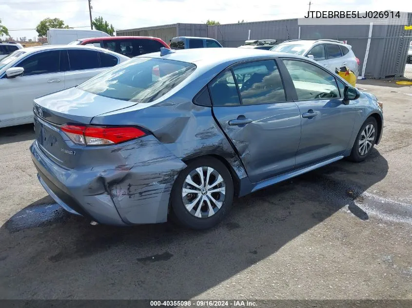 2020 Toyota Corolla Hybrid Le VIN: JTDEBRBE5LJ026914 Lot: 40355098