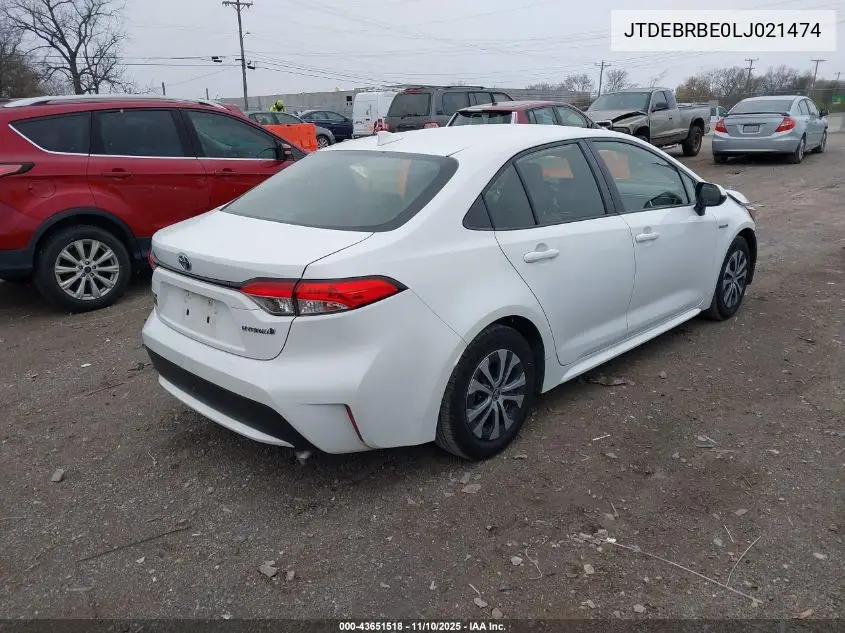 JTDEBRBE0LJ021474 2020 Toyota Corolla Hybrid Le