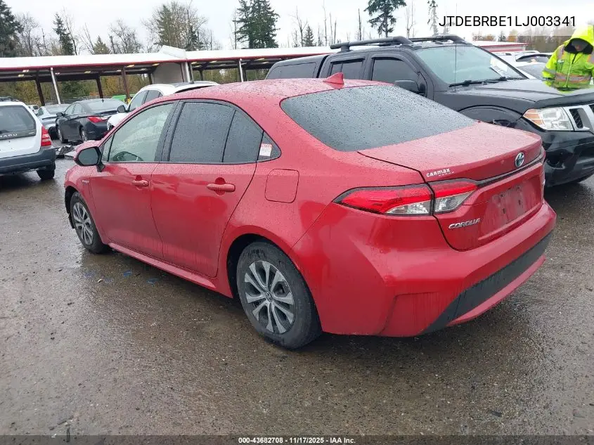JTDEBRBE1LJ003341 2020 Toyota Corolla Hybrid Le