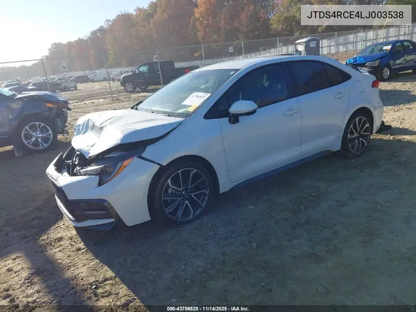 JTDS4RCE4LJ003538 2020 Toyota Corolla Se