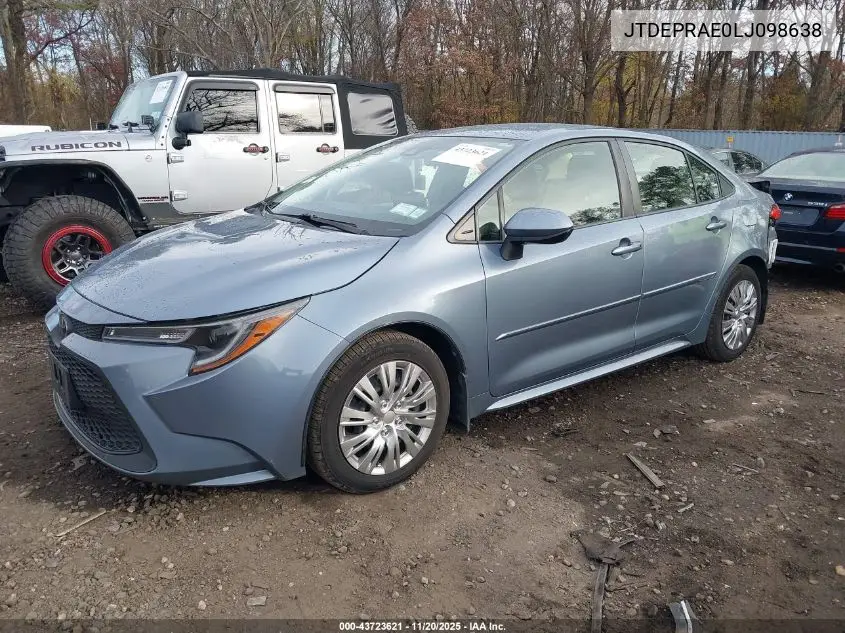JTDEPRAE0LJ098638 2020 Toyota Corolla Le