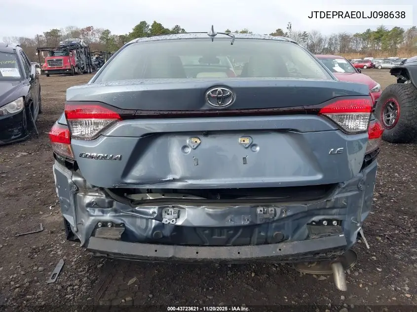 JTDEPRAE0LJ098638 2020 Toyota Corolla Le