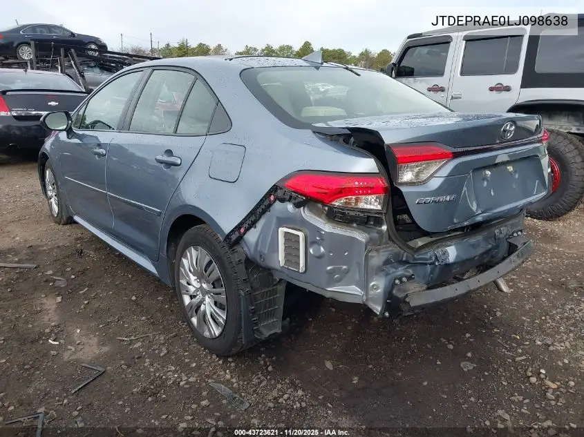 JTDEPRAE0LJ098638 2020 Toyota Corolla Le