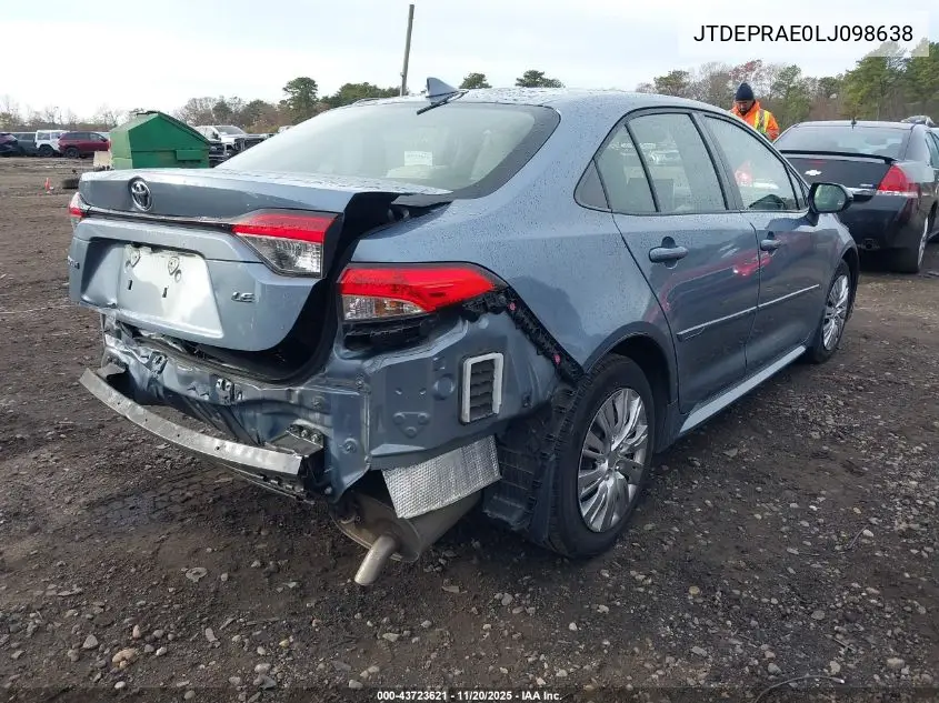 JTDEPRAE0LJ098638 2020 Toyota Corolla Le