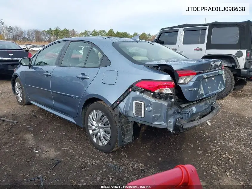 JTDEPRAE0LJ098638 2020 Toyota Corolla Le