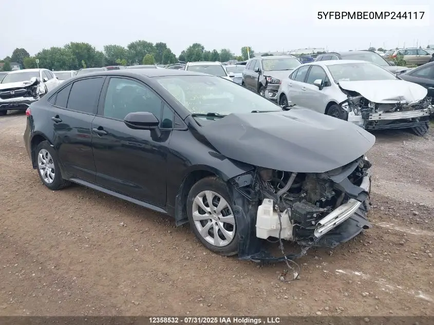 5YFBPMBE0MP244117 2021 Toyota Corolla Le