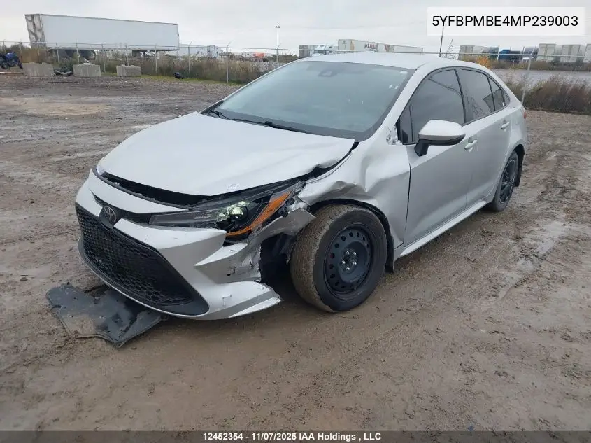 5YFBPMBE4MP239003 2021 Toyota Corolla Le
