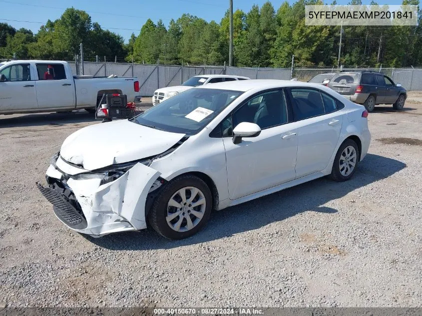 2021 Toyota Corolla Le VIN: 5YFEPMAEXMP201841 Lot: 40150670