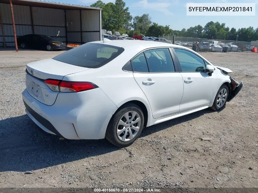 2021 Toyota Corolla Le VIN: 5YFEPMAEXMP201841 Lot: 40150670