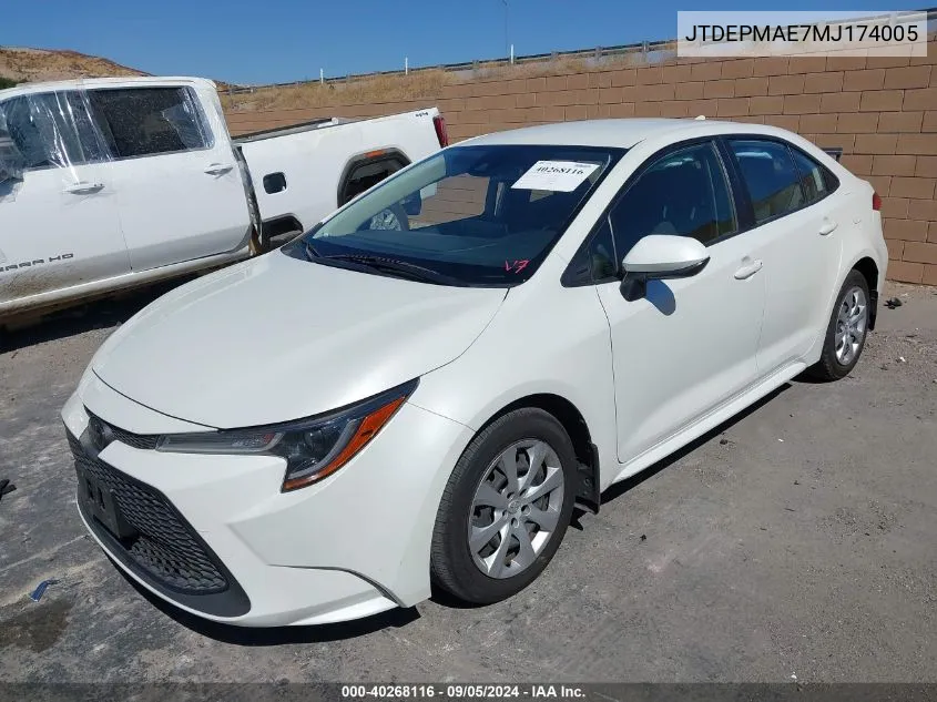 JTDEPMAE7MJ174005 2021 Toyota Corolla Le