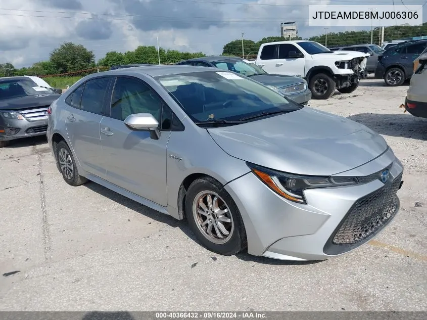 2021 Toyota Corolla Hybrid Le VIN: JTDEAMDE8MJ006306 Lot: 40366432