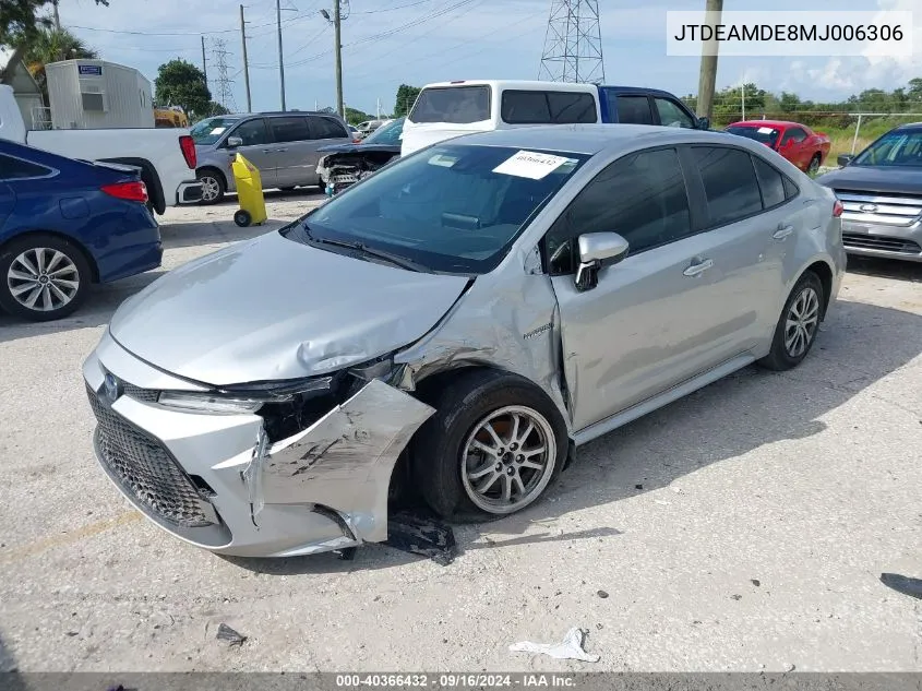 2021 Toyota Corolla Hybrid Le VIN: JTDEAMDE8MJ006306 Lot: 40366432