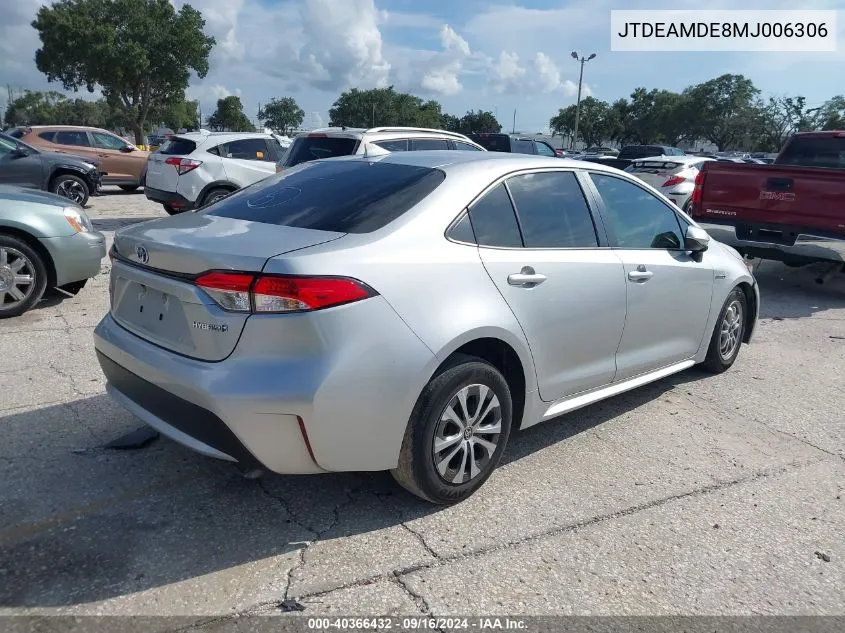 2021 Toyota Corolla Hybrid Le VIN: JTDEAMDE8MJ006306 Lot: 40366432