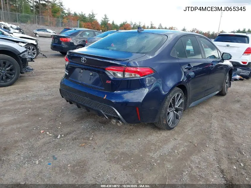 JTDP4MCE3MJ065345 2021 Toyota Corolla Se