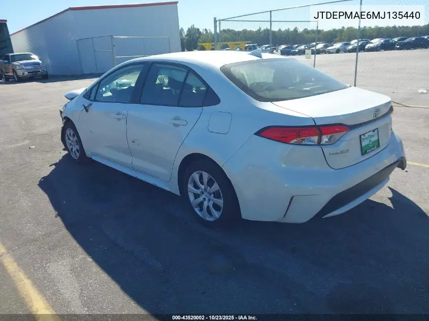 JTDEPMAE6MJ135440 2021 Toyota Corolla Le