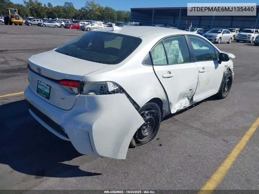 JTDEPMAE6MJ135440 2021 Toyota Corolla Le