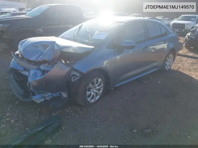 JTDEPMAE1MJ149570 2021 Toyota Corolla Le