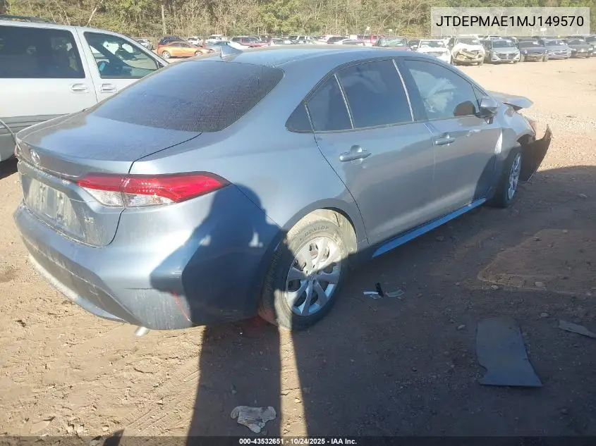 JTDEPMAE1MJ149570 2021 Toyota Corolla Le