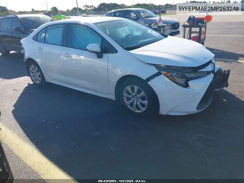 5YFEPMAE2MP263248 2021 Toyota Corolla Le