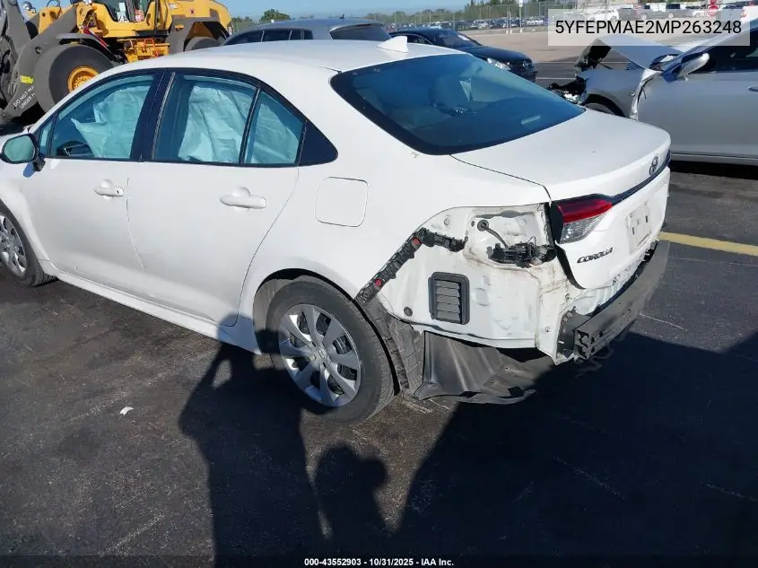 5YFEPMAE2MP263248 2021 Toyota Corolla Le