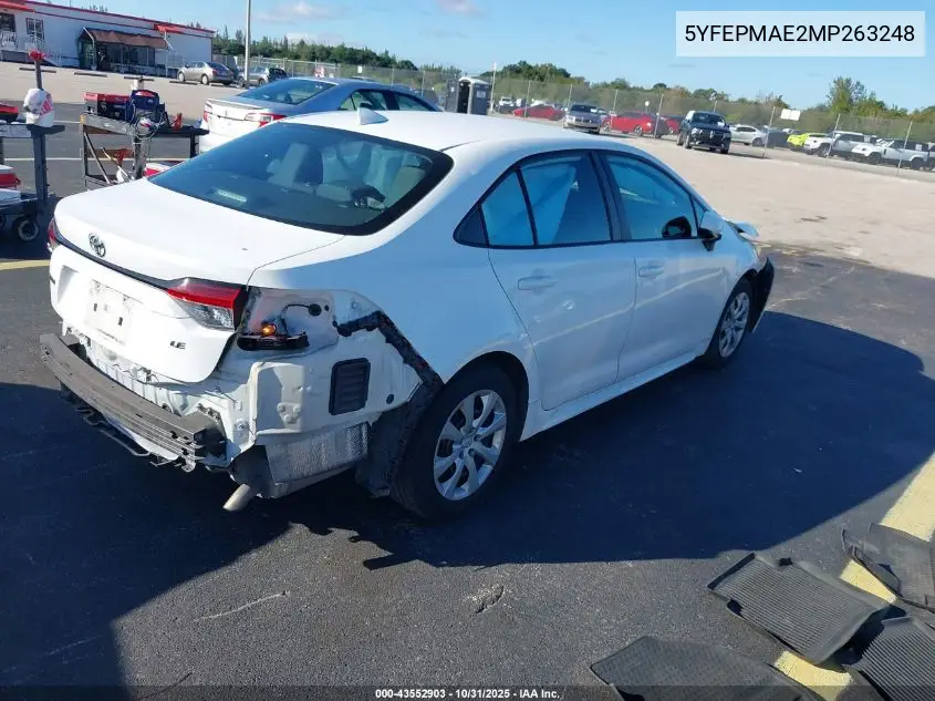 5YFEPMAE2MP263248 2021 Toyota Corolla Le