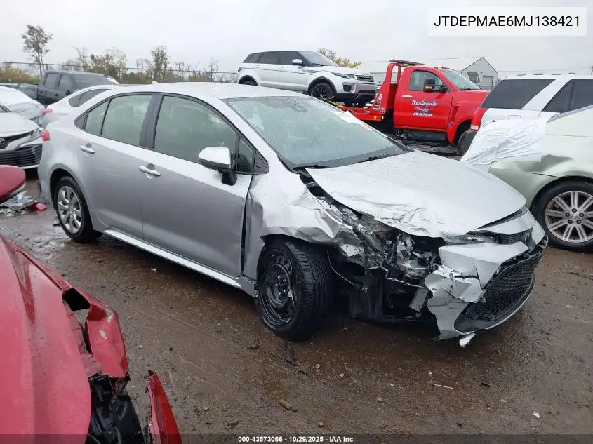 JTDEPMAE6MJ138421 2021 Toyota Corolla Le