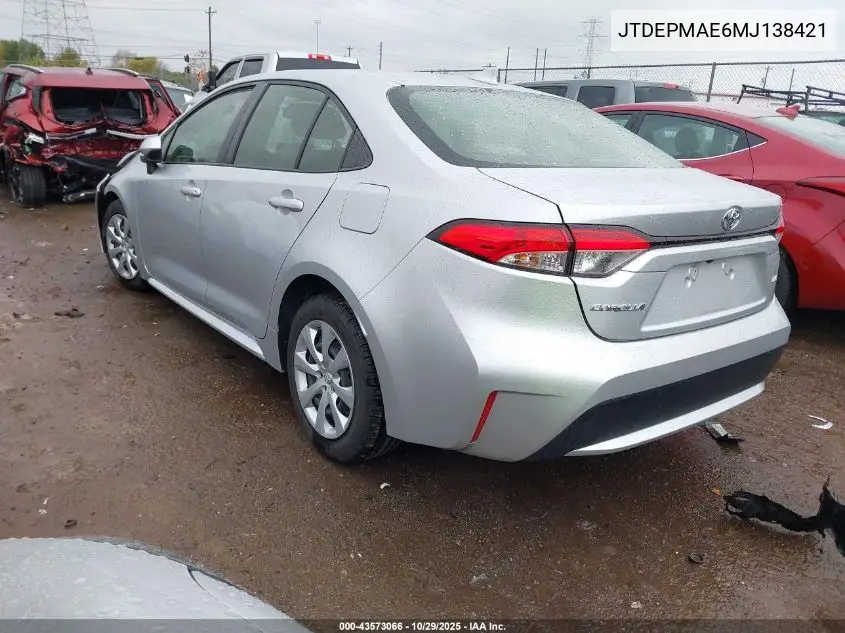 JTDEPMAE6MJ138421 2021 Toyota Corolla Le