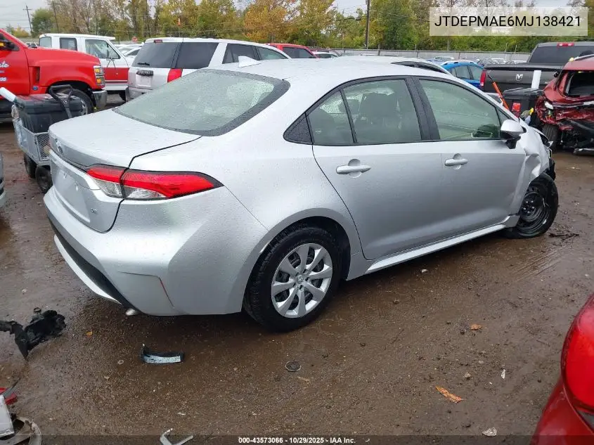 JTDEPMAE6MJ138421 2021 Toyota Corolla Le