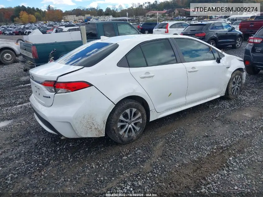 JTDEAMDE3MJ009274 2021 Toyota Corolla Hybrid Le