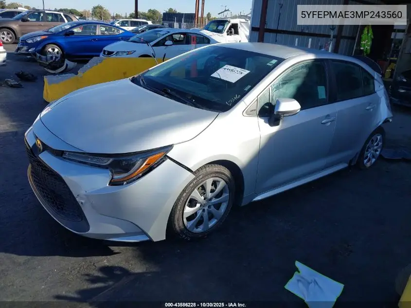 5YFEPMAE3MP243560 2021 Toyota Corolla Le