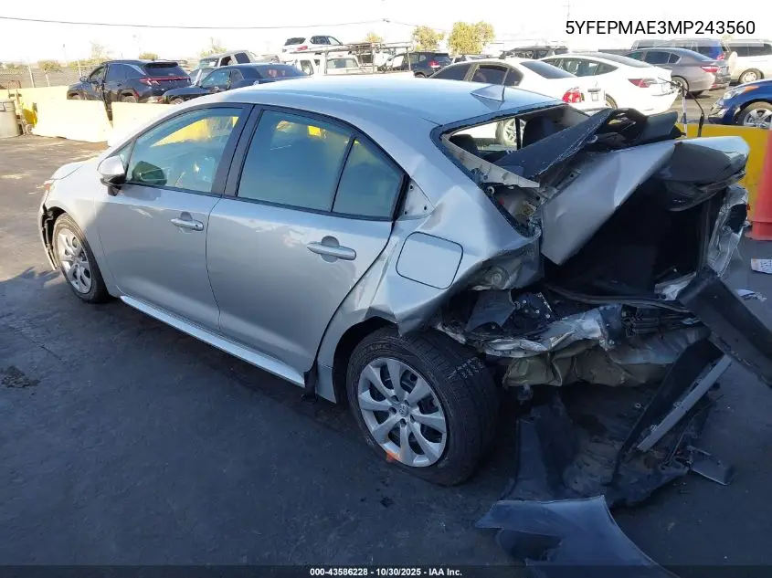 5YFEPMAE3MP243560 2021 Toyota Corolla Le