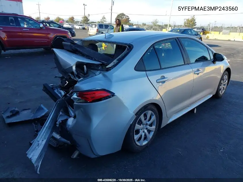 5YFEPMAE3MP243560 2021 Toyota Corolla Le