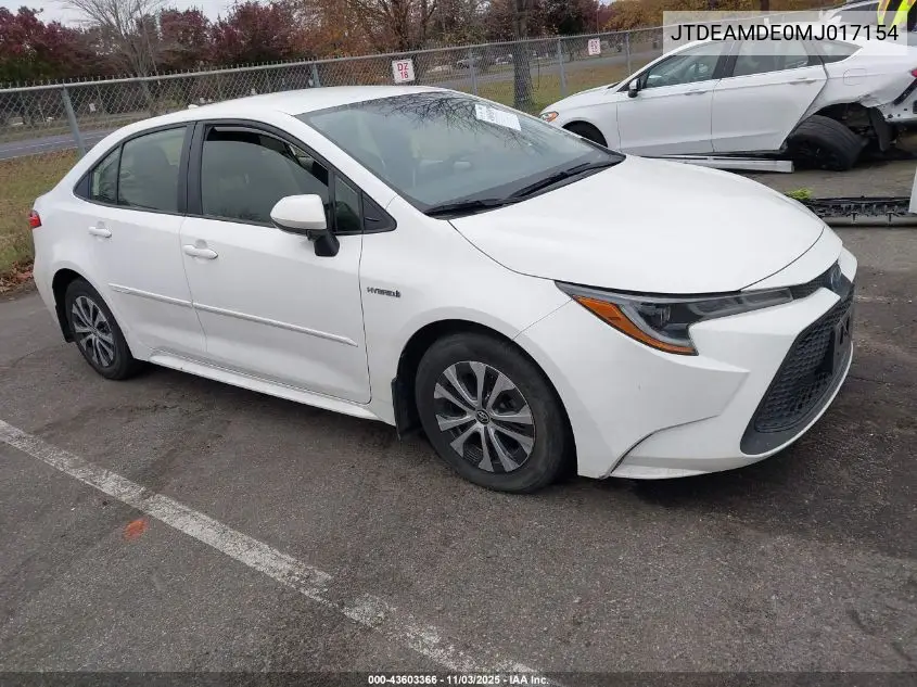 JTDEAMDE0MJ017154 2021 Toyota Corolla Hybrid Le