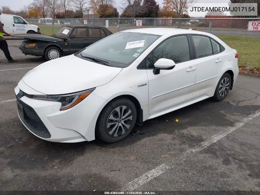 JTDEAMDE0MJ017154 2021 Toyota Corolla Hybrid Le