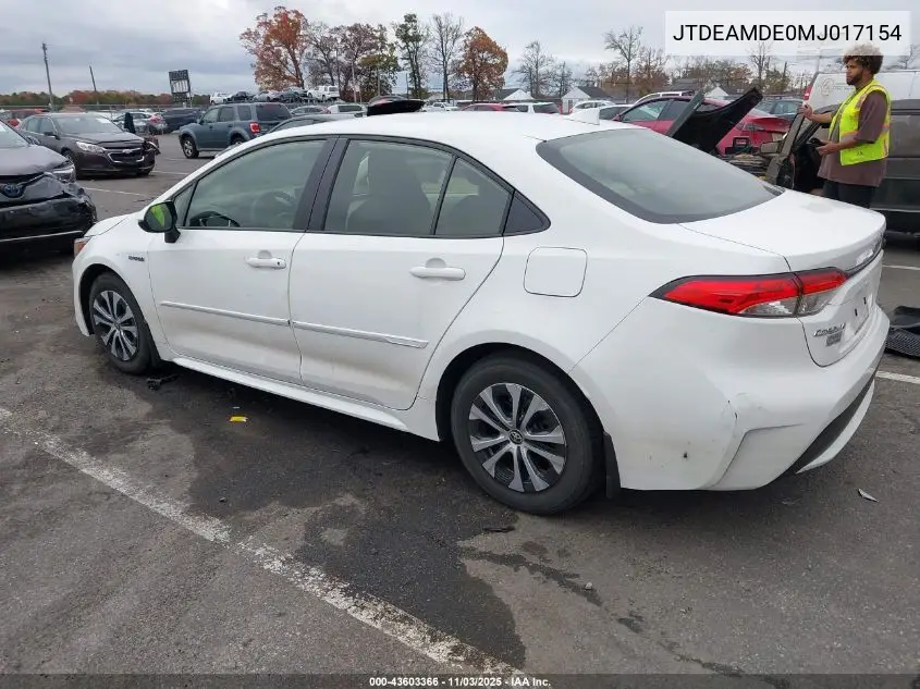 JTDEAMDE0MJ017154 2021 Toyota Corolla Hybrid Le