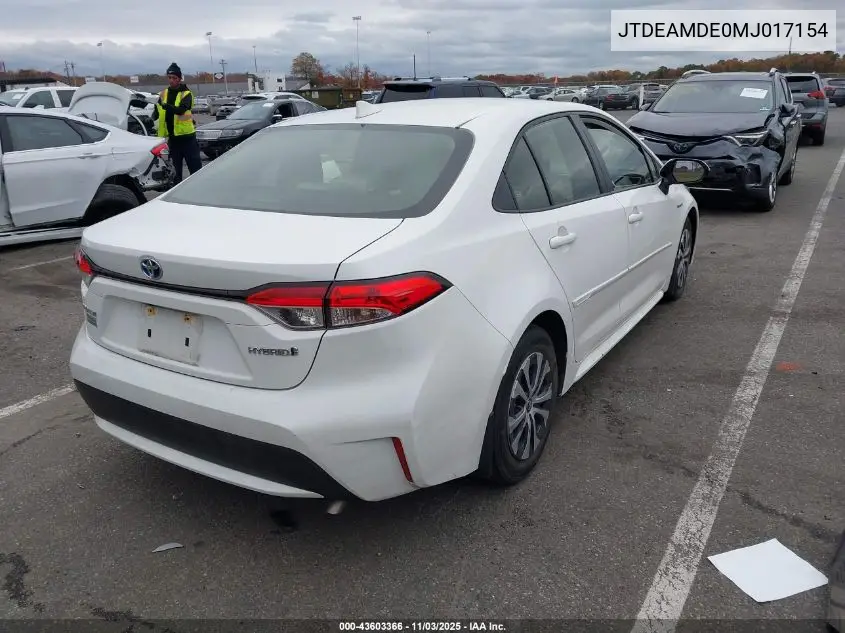 JTDEAMDE0MJ017154 2021 Toyota Corolla Hybrid Le