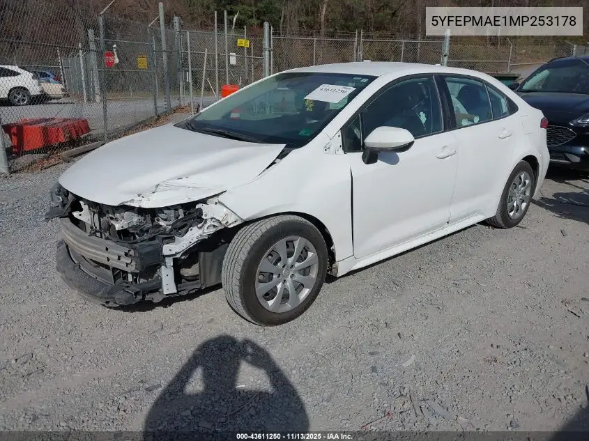 5YFEPMAE1MP253178 2021 Toyota Corolla Le
