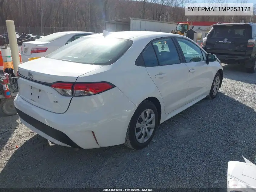 5YFEPMAE1MP253178 2021 Toyota Corolla Le