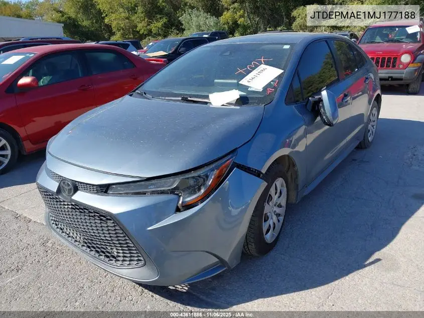 JTDEPMAE1MJ177188 2021 Toyota Corolla Le