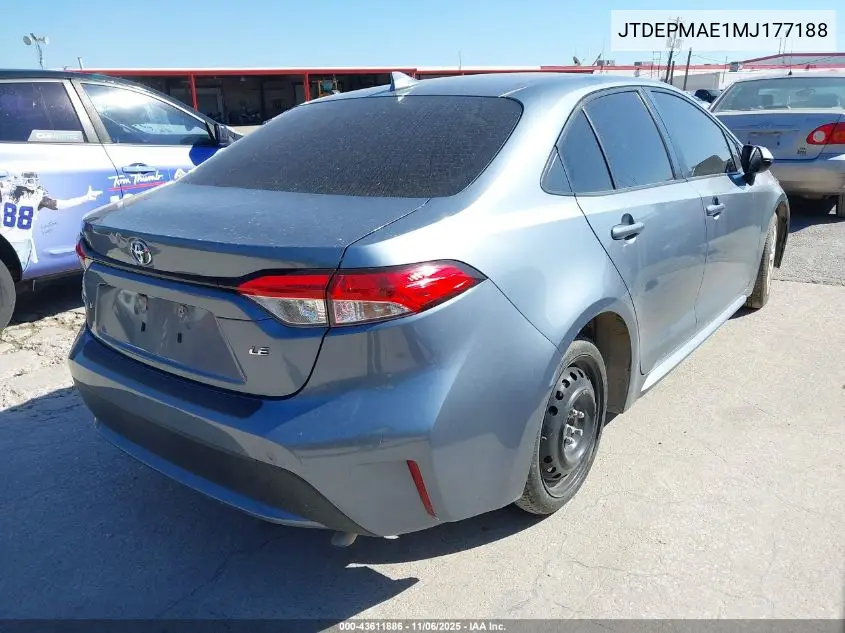 JTDEPMAE1MJ177188 2021 Toyota Corolla Le
