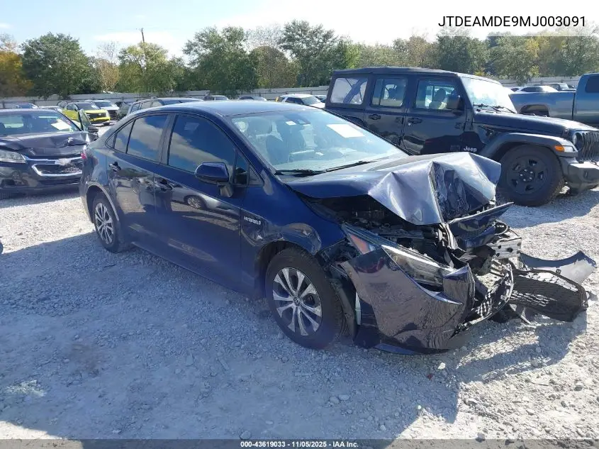 JTDEAMDE9MJ003091 2021 Toyota Corolla Hybrid Le