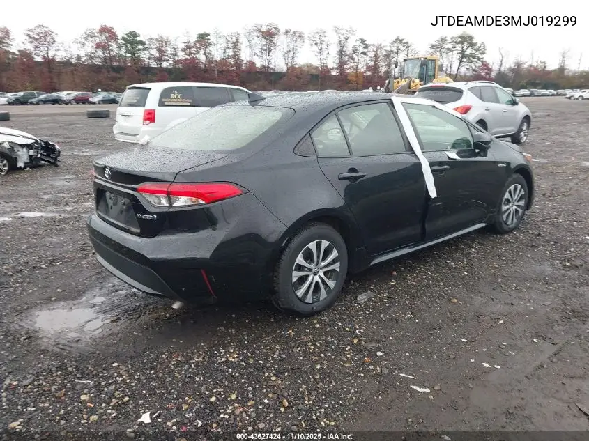 JTDEAMDE3MJ019299 2021 Toyota Corolla Hybrid Le